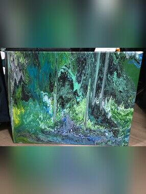 Abstract Green and Blue Fluid Art Canvas